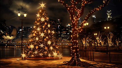 Street in a Christmas night, Street decorated for Christmas 