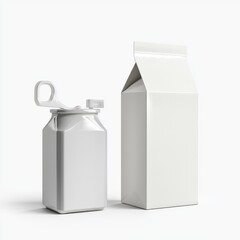 White Milk Container and Carton on a Clean Background Ideal for Food and Beverage Industry Use