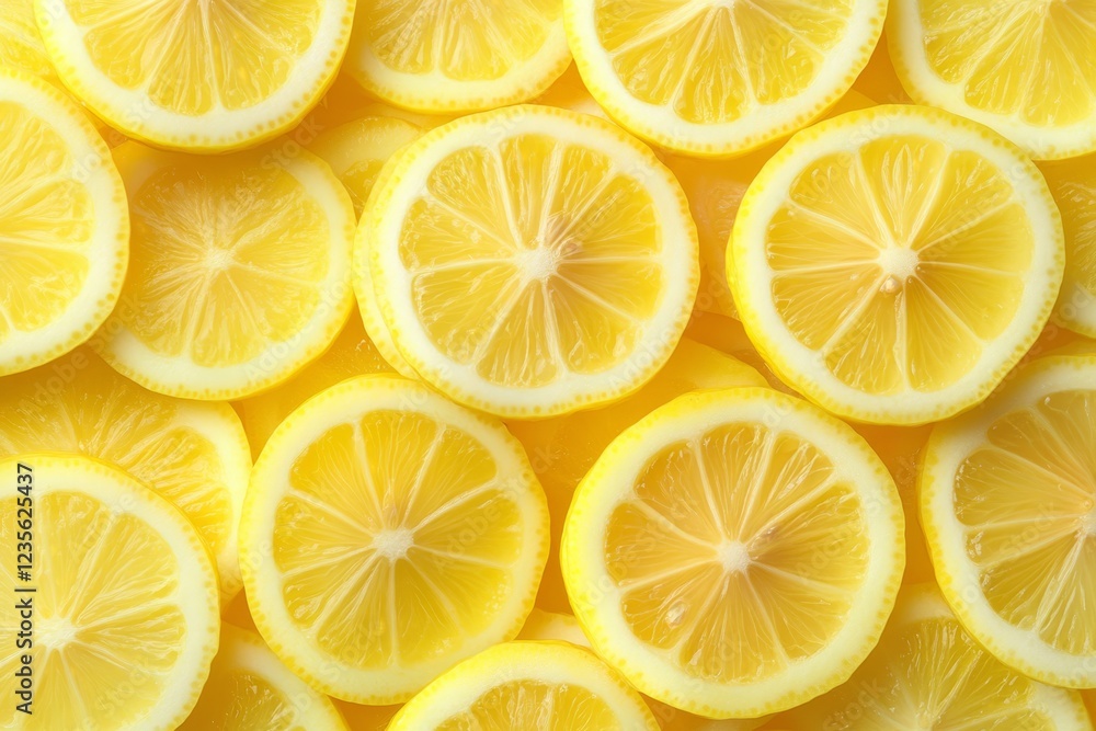 Aufkleber close-up of numerous vibrant yellow lemon slices arranged in an overlapping pattern.