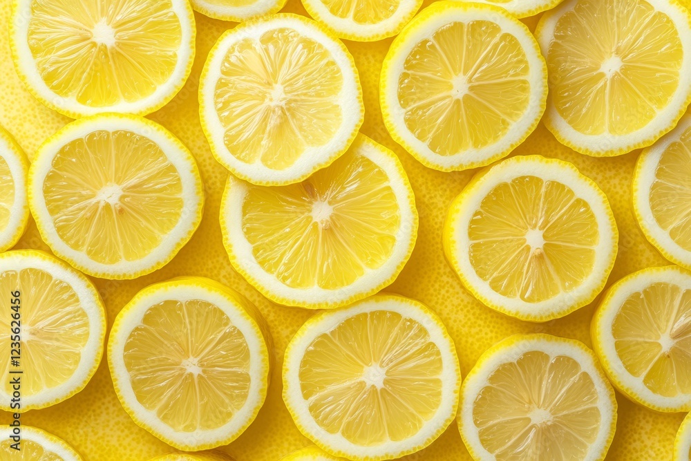 Poster close-up of many sliced lemons arranged in a pattern.