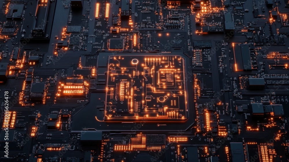 Aufkleber ai-controlled robotic soldering of high-precision electronics components, top-down perspective.