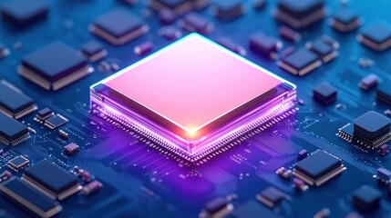 Advanced Microprocessor Chip on Circuit Board Glowing Technology Innovation