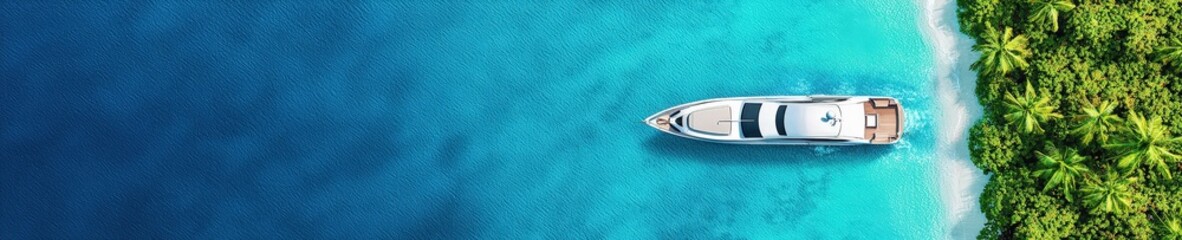 Fototapeta premium Aerial View of Yacht on Tropical Shoreline