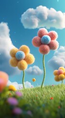 Obraz premium Digital technology 3d cartoon candy flowers poster background