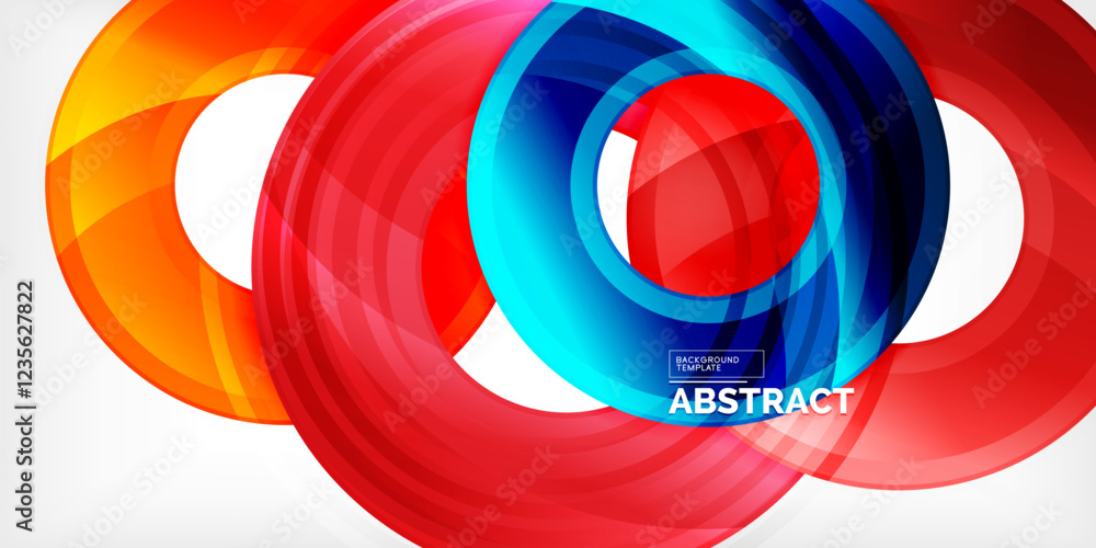 Poster bright colorful circles with light effects. abstract background