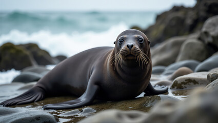 Fototapeta premium Seal on a Rocky Shoreline