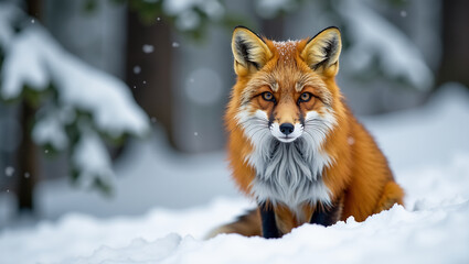 Obraz premium Fox in a Snowy Forest