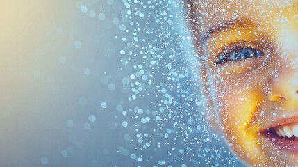 Fototapeta premium Joyful Child Smiling with Water Drops on Face