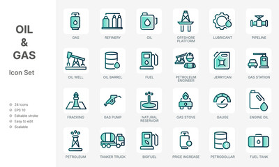 Oil and gas industry modern line icon pack