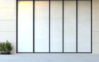 Modern architectural wall with black frame and minimalistic design in bright daylight
