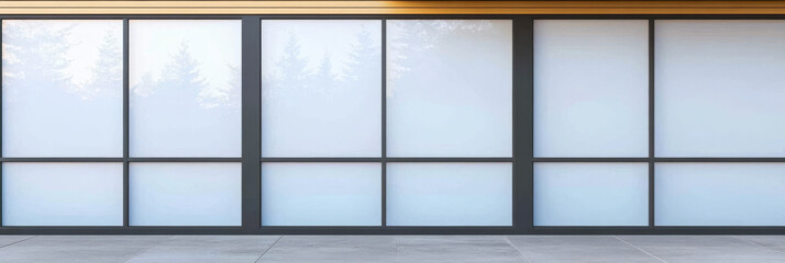 Modern architectural design featuring large frosted glass windows in a contemporary building
