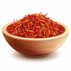 Fototapeta premium Vibrant Red Saffron Stamen in a Wooden Bowl Perfect for Culinary and Aromatic Uses