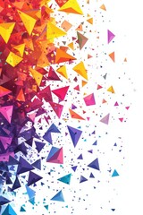 Fototapeta premium Colorful geometric pattern of abstract triangles on the right side. The elements are separated by white space 