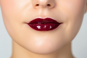 Fototapeta premium Close-up of red lipstick lips with copy space.