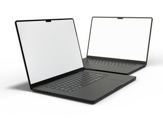 Modern laptop mockup with white empty screen. Digital device template for presentation branding,...