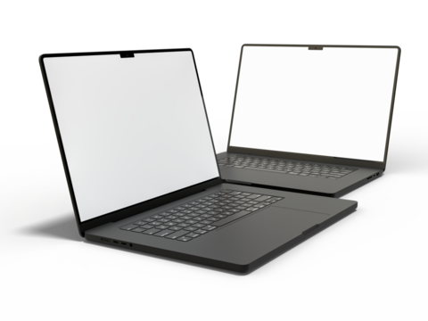 Modern laptop mockup with white empty screen. Digital device template for presentation branding, corporate identity, digital marketing, ads, business promotion, global business, website banner, app