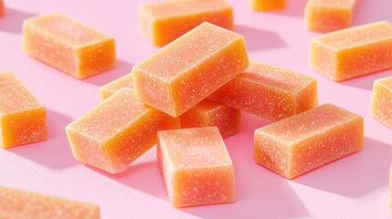 Delicious Orange Flavored Candy Cubes on Pink Background Sweet Treats