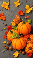 Autumn Harvest with Pumpkins, Leaves, and Nuts