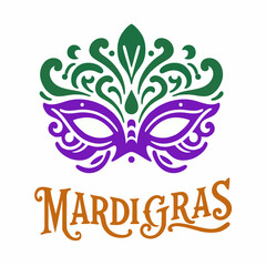 Mardi Gras. Elegant mask with decorative ornaments, festival bright colors. Icon, clipart for website, holiday, travel, festival application. Mardi Gras party invitation. Vector flat illustration. © barokzidane