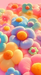 Digital technology 3d colorful fluffy felt flowers poster background