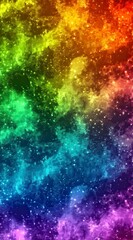 Fototapeta premium Vibrant rainbow nebula with glittering stars, cosmic swirls of color in dark space. Colorful abstract art representing a galaxy or celestial event