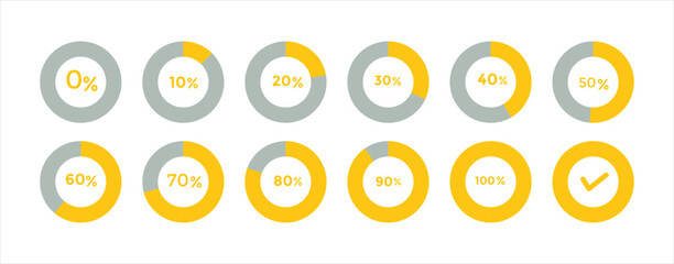 Circle loading and circle progress collection. Set of circle percentage diagrams for infographics 0 10 20 30 40 50 60 70 80 90 100 percent
