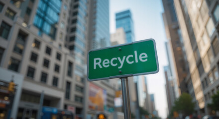 Obraz premium close-up of small green Recycle sign