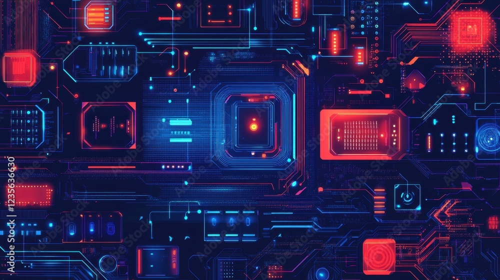 Poster a top view of a futuristic electronics research lab developing ai-powered smart devices.