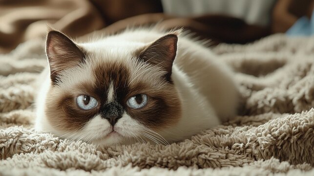 Fluffy Cat on Soft Blanket