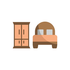 Cupboard and bed set icon featuring a clean and minimal style, ideal for hotel, furniture, and home-related illustrations.