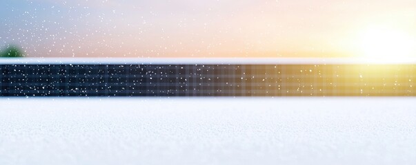 Snowfall with Sunset Over a Tranquil Landscape