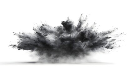 A dramatic black smoke explosion against a white background.