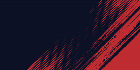 Fototapeta premium Red halftone dots blue color pattern gradient grunge texture background. Dot pop art comic sport style arts modern vector