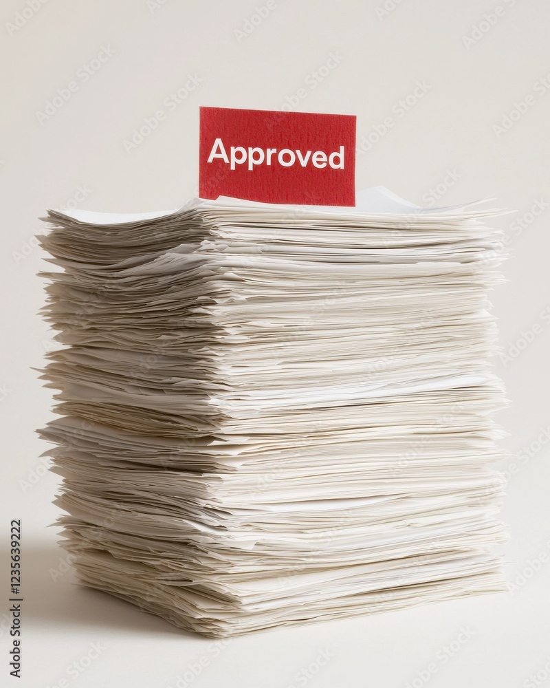 Aufkleber a stack of papers topped with a bright red 