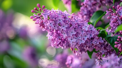 Obraz premium Beautiful Lilac Flowers Blooming in Springtime Garden Scene