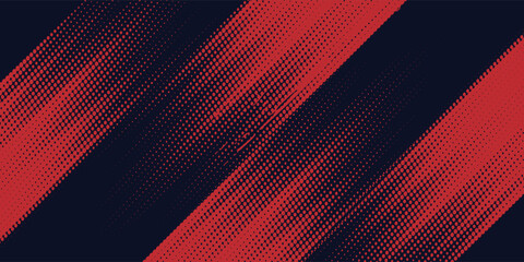 Fototapeta premium Red halftone dots blue color pattern gradient grunge texture background. Dot pop art comic sport style arts modern vector
