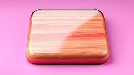 Abstract Wooden Square Block on Pink Background Shiny Textured Surface Design Element