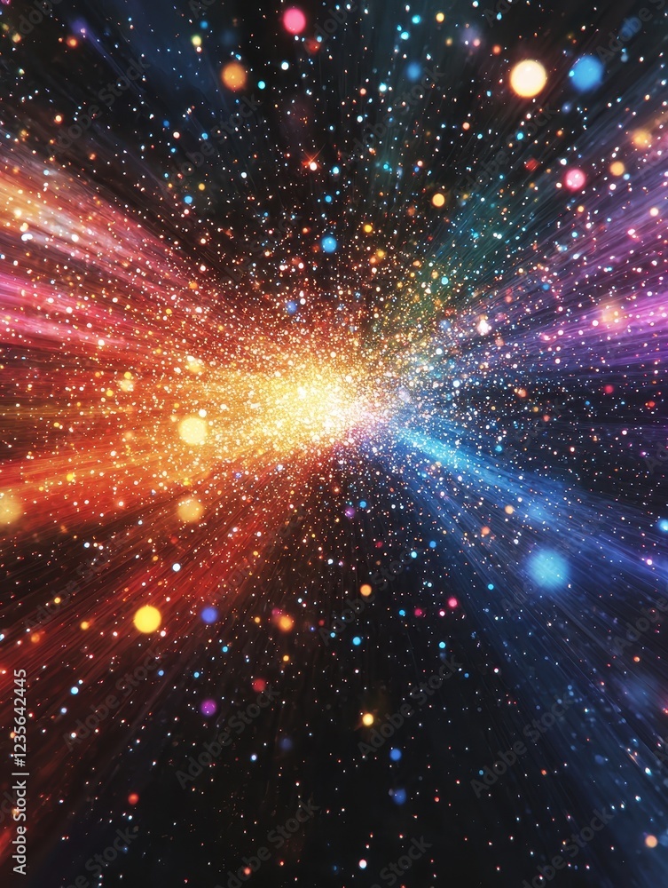 Poster dynamic cosmic explosion outer space abstract visuals stellar environment wide view energy and motio