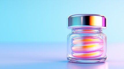 Iridescent Pills in Glass Jar Modern Healthcare Product Mockup