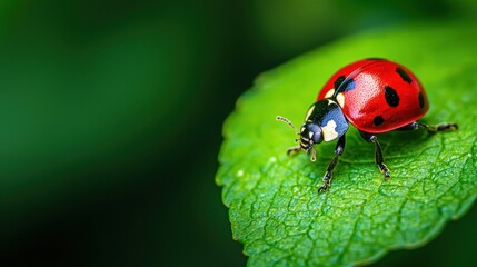 Close-Up of Vibrant Red Ladybug on Leaf in Natural Setting