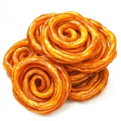 Fototapeta premium Freshly Made Spiral Sweet Pastries on White Background, Ideal for Festive Celebrations and Dessert Menus