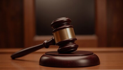 Obraz premium Elegant wooden gavel resting on a polished wooden surface
