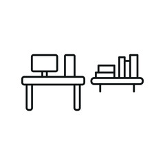 Desk and bookshelf set icon featuring a clean and professional style, ideal for education, library, and home office visuals.