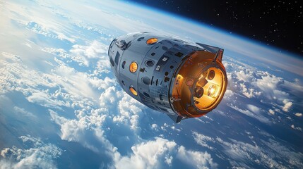 Launching spacecraft into orbit earth atmosphere digital art outer space aerial view exploration and innovation