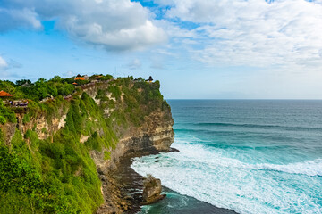 Beautiful sunset scenery of Uluwatu cliff in Bali, Indonesia