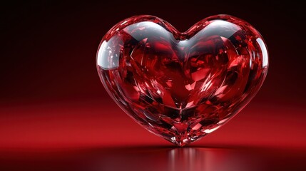 Red glass heart, dark background, romance