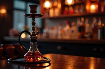 hookah on the table, hookah bar, people smoking hookah