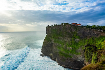 Beautiful sunset scenery of Uluwatu cliff in Bali, Indonesia