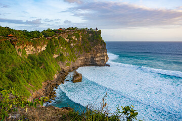Beautiful sunset scenery of Uluwatu cliff in Bali, Indonesia