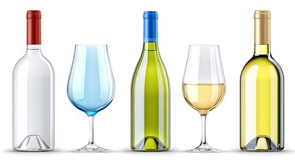 Wine Bottles and Glasses White Wine Empty Bottle Tasting Set Beverage Concept